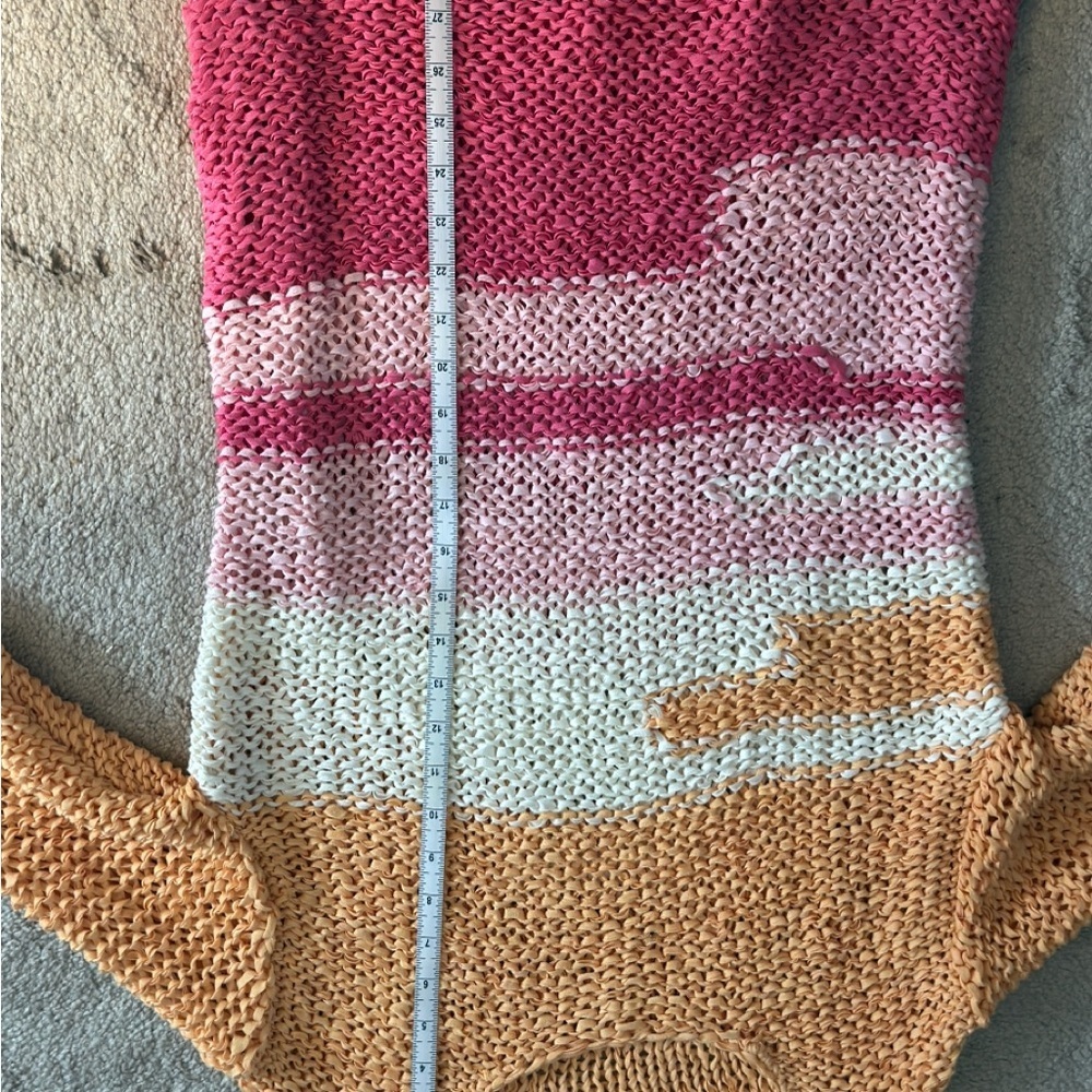 J.Jill Open Knit Striped Sweater Coastal Beach Layer Pink Orange Lightweight - Picture 7 of 8